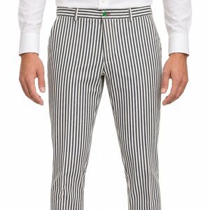 Mens 36 Blue White Stripe Cotton Slim Fit Flat Front Dress Pants Trousers NWT